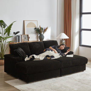 English Elm 84inch Corduroy Deep Seat Three Person Sofa with Storage Ottomans for Living Room Black W834S00566