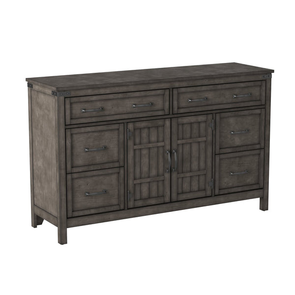English Elm Storehouse Six Drawer Two Door Dresser with Iron Rivets in Smoked Grey Finish B108P481223