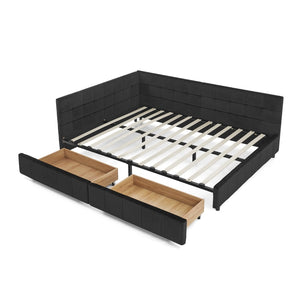 English Elm Queen Size Velvet Upholstered Tufted Bed Frame With Storage, Armrests, And Backrest For Comfort W487S00281-GIGA