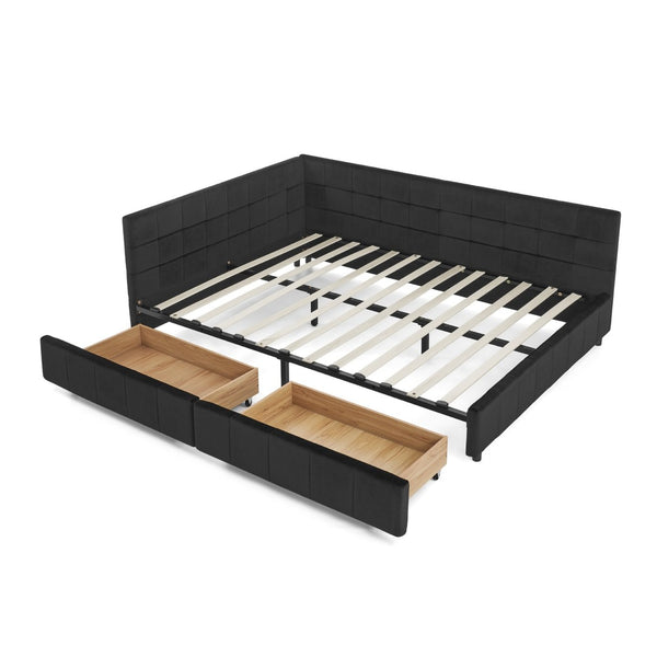 English Elm Queen Size Velvet Upholstered Tufted Bed Frame With Storage, Armrests, And Backrest For Comfort W487S00281-GIGA