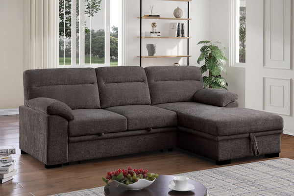 English Elm Kipling Chenille Sleeper Sectional with Storage Chaise and Usb Console Charging Brown B061S00959