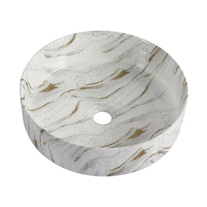 English Elm Ceramic Art Vessel Sink Above Counter – Elegant Gold Line Pattern, Durable Glaze, Easy-Clean Finish White+Gold W999P346769