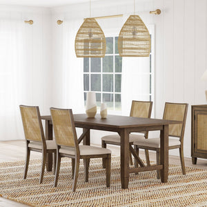 English Elm Jamie Mahogany Rectangular Dining Set with Rattan Chairs and Extension Leaf B062S01594