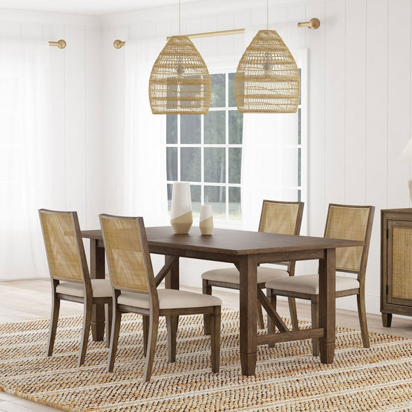 English Elm Jamie Mahogany Rectangular Dining Set with Rattan Chairs and Extension Leaf B062S01594