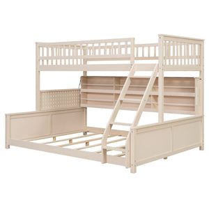 English Elm Twin Xl Over Queen Bunk Bed with Led Lighting Shelving and Pegboard Pinewood Frame Beige LT000280AAA
