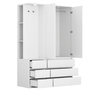 English Elm 8 Drawer Tall Chest Slim Particleboard Build Smooth Gliding Storage for Bedroom Closet White W409S00008