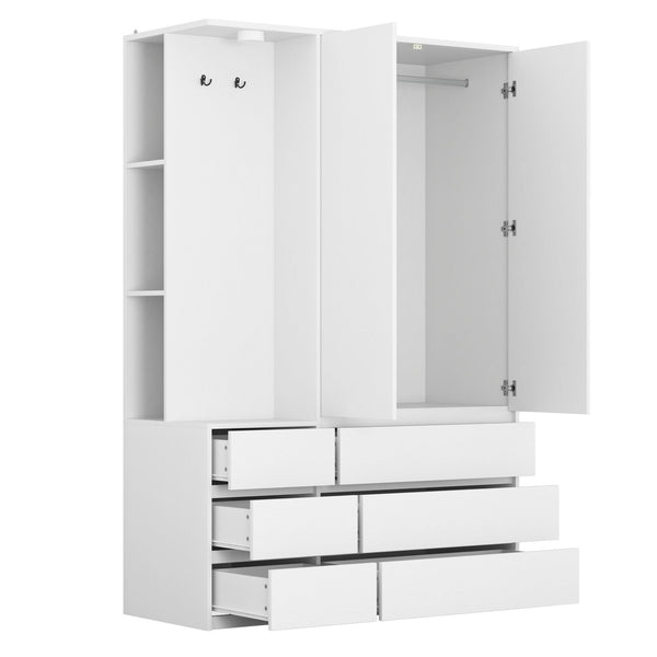 English Elm 8 Drawer Tall Chest Slim Particleboard Build Smooth Gliding Storage for Bedroom Closet White W409S00008