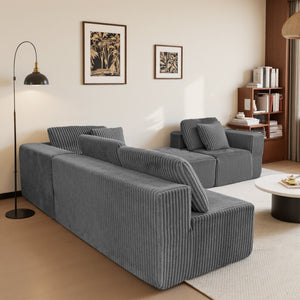 English Elm Modular U-Shaped Sectional Sofa, 132-Inch 4-Seater With Reversible Chaise In Gray Striped Corduroy Fabric For Ultimate Comfort And Style In Your Living Room Or Bedroom W3276S00017