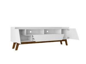 English Elm Marcus 71” TV Stand with Soft-Close Doors, Cable Management, 4 Shelves & Pine Legs for Style White B365P397903