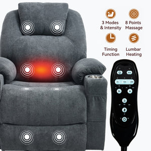 English Elm Up to 350 Lbs Chenille Power Lift Recliner with Massage Heating and Usb Charging Ports Grey W3224S00025
