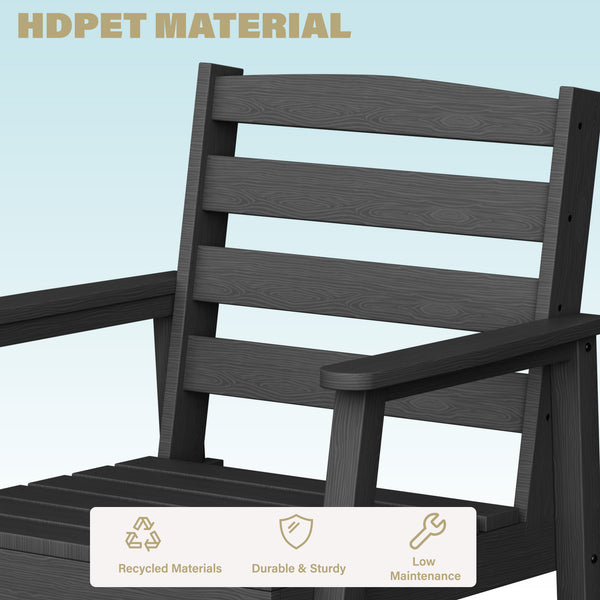 English Elm Single imitation wood grain outdoor dining chair with armrests, waterproof, UV-resistant comfort and durable support Black T3898P371310