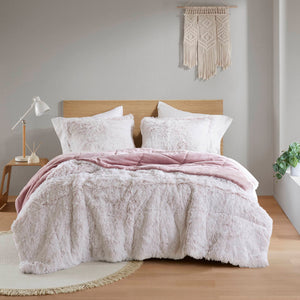 English Elm 3 Pcs King/Cal King Shaggy Faux Fur Comforter Set – Luxurious Pink/White Plush For Cozy Style B035P319588