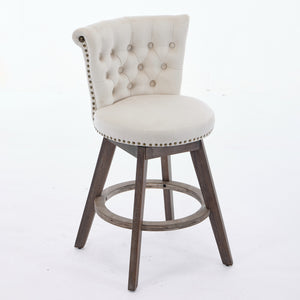 English Elm 26" Plush Velvet Swivel Counter Stools Set of 2 with Tufted Back, High-Res Foam & Sturdy Wood Legs Beige W1143P362518