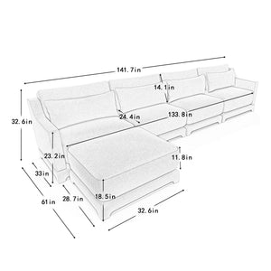 English Elm Four-Seater Sofa With Movable Ottoman - Elegant Green Chenille, Ergonomic Design & Easy Assembly W714S01221