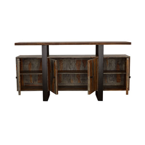 English Elm Kappelman Grey Sheesham Industrial 4-Door Server with Dual Countertops and U-Shaped Metal Legs B062P353472