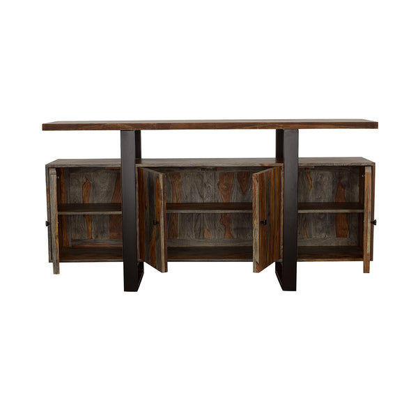 English Elm Kappelman Grey Sheesham Industrial 4-Door Server with Dual Countertops and U-Shaped Metal Legs B062P353472