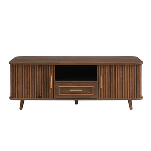 English Elm Modern Mid-century Coffee Table Tambour Doors Open Shelves Warm Wood Living Room Walnut N770P333551W