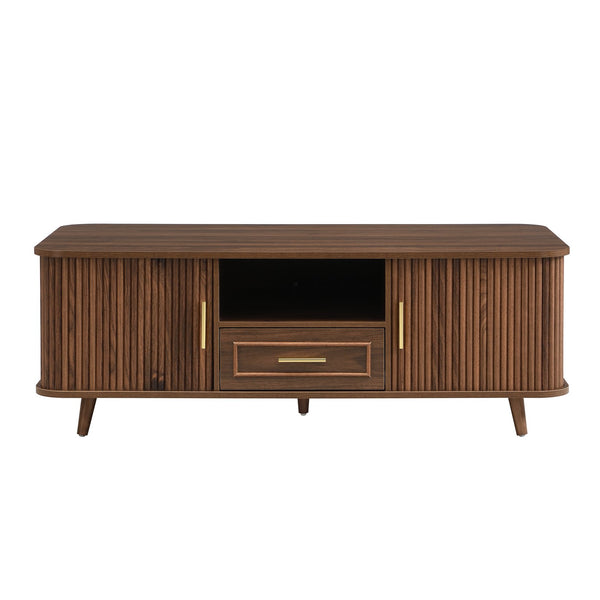 English Elm Modern Mid-century Coffee Table Tambour Doors Open Shelves Warm Wood Living Room Walnut N770P333551W