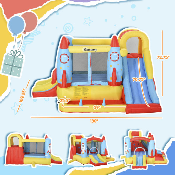 English Elm Outsunny 4in1 Backyard Inflatable Bounce Castle with Dual Slides and Splash Pool W2225P200472