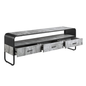English Elm Raziela Modern Concrete Gray TV Stand with Black Accents, 65" Max, 3 Drawers & Open Shelf, KD Assembly B2726P256337