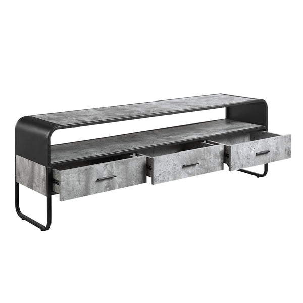 English Elm Raziela Modern Concrete Gray TV Stand with Black Accents, 65" Max, 3 Drawers & Open Shelf, KD Assembly B2726P256337