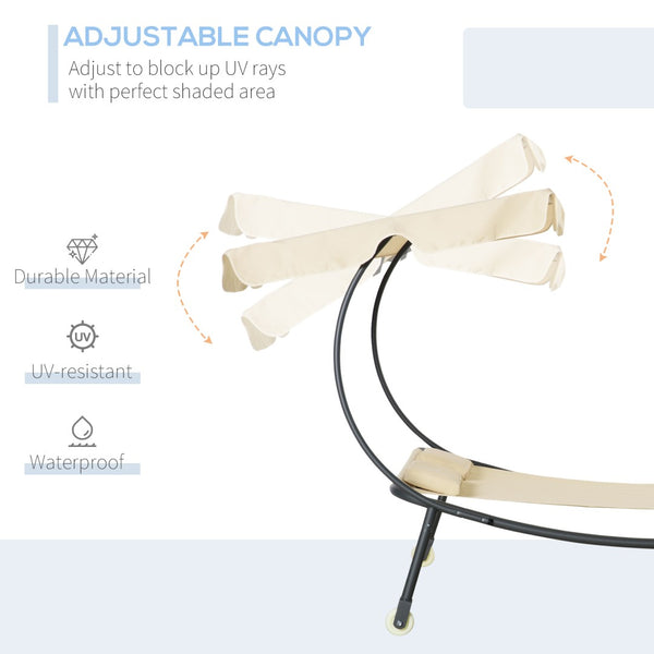 English Elm Outsunny Double Chaise Lounge Chair - Stylish Outdoor Daybed With Adjustable Canopy & Wheels W2225P217764-GIGA