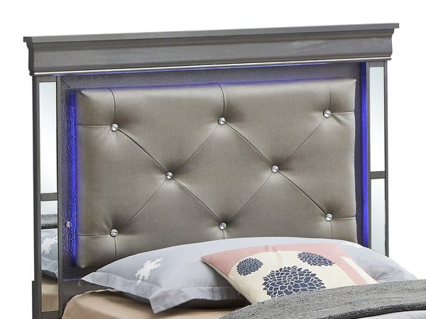 English Elm Verona G6702C-Tb3 Twin Bed - Luxurious Metallic Black With Led Headboard For Modern Bedrooms B078S00582-GIGA