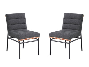 English Elm Lahni Boucle Upholstered Dining Chair Set with Cognac Accents and Black Iron Legs B061P234545