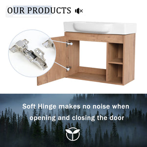 English Elm 28'' Floating Bathroom Vanity with Ceramic Sink Soft Close Door Melamine Cabinet Imitative Oak W999P426637