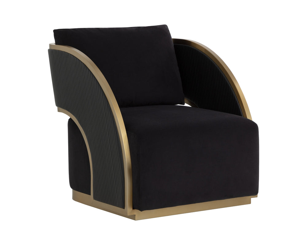 Sunpan Baz Swivel Lounge Chair - Bold Napa Black & Abbington Fabric With Gold Stainless Steel Accents Black Fabric ,Faux Leather 111242