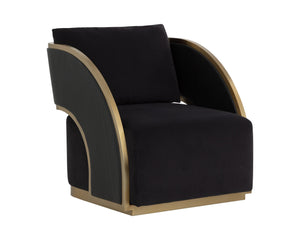 Sunpan Baz Swivel Lounge Chair - Bold Napa Black & Abbington Fabric With Gold Stainless Steel Accents Black Fabric ,Faux Leather 111242