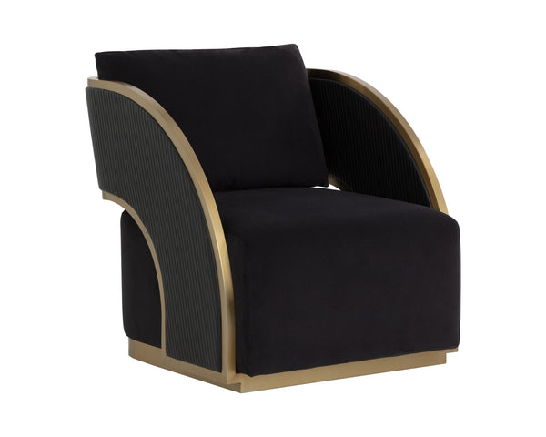 Sunpan Baz Swivel Lounge Chair - Bold Napa Black & Abbington Fabric With Gold Stainless Steel Accents Black Fabric ,Faux Leather 111242