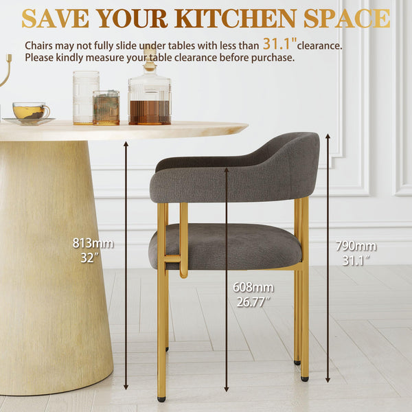English Elm Dining Chair with Gold Tone Steel Legs Upholstered in Textured Fabric for Modern Homes Grey W1567P344006