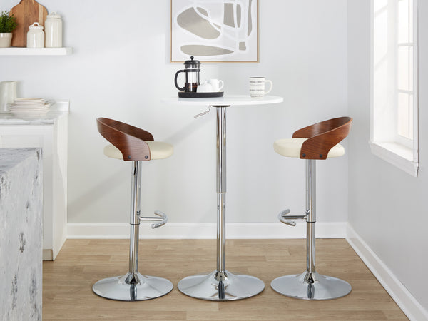English Elm Adjustable Swivel Barstools with Chrome Base Walnut Accents Cream Upholstery Set of 3 B202S02033
