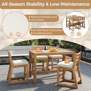 English Elm Trexm Solid Acacia Outdoor Bar Set Five Piece Rustic Slatted Counter Height Patio Light Teak TM000029AAD