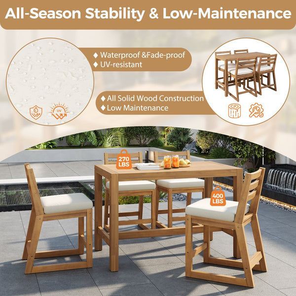 English Elm Trexm Solid Acacia Outdoor Bar Set Five Piece Rustic Slatted Counter Height Patio Light Teak TM000029AAD