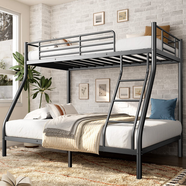 English Elm Metal Twin-Over-Full Bunk Bed for Adults & Teens, Black Powder-Coated Steel, Sturdy No-Box-Spring Design W2889P317691