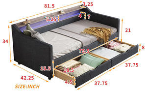 English Elm Twin Size Daybed With Usb Ports, Led Lighting & Storage Drawers For Modern Living Room Decor W2336S00026-GIGA