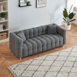 English Elm Grey 80" Teddy Fleece Sofa—3-Seat Solid Wood Frame, Silver Metal Legs, 2 Throw Pillows, 500lb Capacity W1278141700