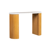 INK+IVY Layana Modern/Contemporary Faux White Marble Console Table with Reeded Wooden Pillar Legs II120-0574 Natural/Faux White Marble