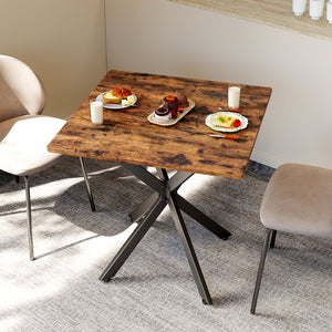 English Elm Rustic Square End Table Steel X Frame Base Wood Grain Top for Living Room or Office Rustic Brown W1820P404205