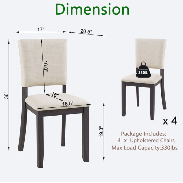 English Elm Dining Chairs Set of 4 Rubberwood Frame Beige Linen Seat Modern Kitchen Seating W1998P305927