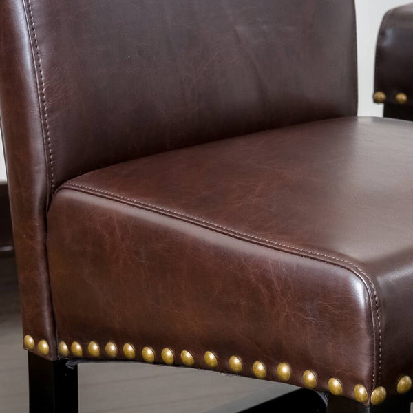English Elm Christopher Knight Home® - 25.5'' Upholstered Counter Stool Set of 2 in Brown Leather with Solid Wood Frame, Nailhead Trim, Cushioned Comfort 74506.00