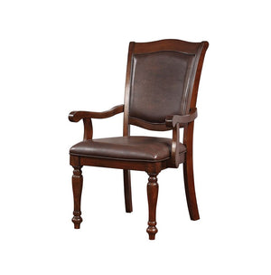 English Elm Luxurious Traditional Brown Cherry Dining Arm Chairs Set of 2 — Solid Wood Turned Legs, Espresso Leatherette Seats, Cushioned Comfort, 24.5"W x 39"H B011P225590