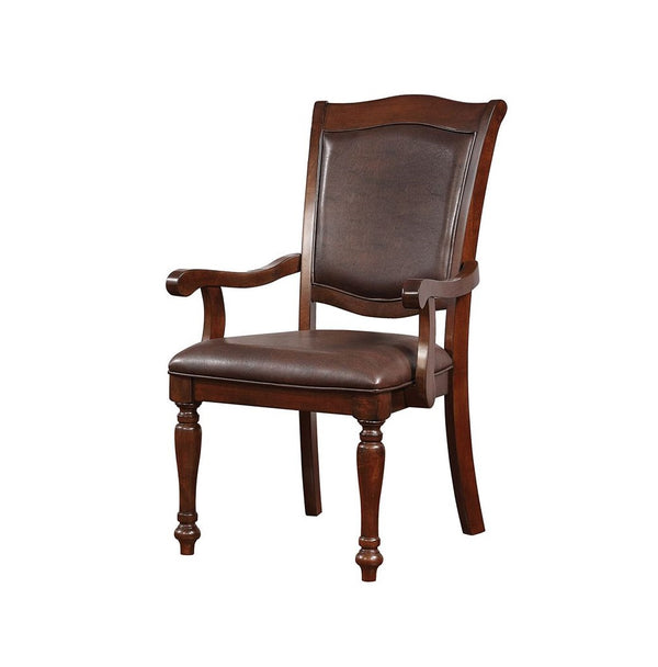 English Elm Luxurious Traditional Brown Cherry Dining Arm Chairs Set of 2 — Solid Wood Turned Legs, Espresso Leatherette Seats, Cushioned Comfort, 24.5"W x 39"H B011P225590