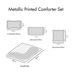 English Elm Full/Queen Metallic Raina Comforter Set - Ivory Microfiber with Gold Geometric Print, Antimicrobial Plush Pillows B03595865