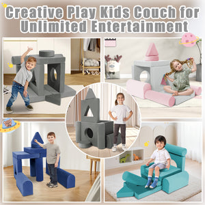 English Elm 11pcs Modular Foam Play Couch Set for Kids Velour Washable Toddler Playroom Builder Pink+Grey T5880P493424