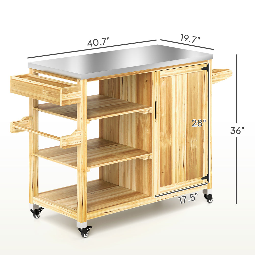 English Elm Versatile Fir Wood Outdoor Kitchen Island with Stainless Steel Top and Locking Wheels T3971P425014