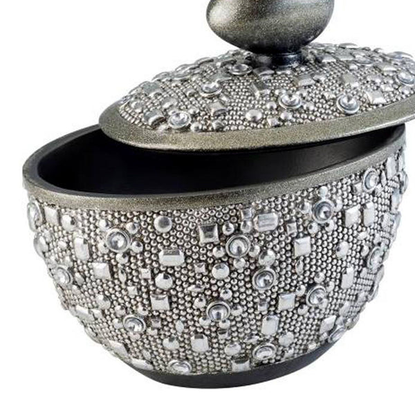 English Elm 8" Tall Polyresin Decorative Jewelry Box In Silver - Stylish Egg-Shaped Handle For Elegant Storage B072116361