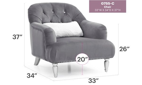 English Elm Elegant Velvet Traditional Armchair with Recessed Arms, Plush Seat Comfort, No Assembly Required Gray 29.5 L x 33 W x 38 H B078108409